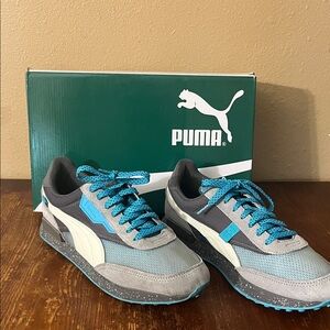 Puma Gray and Teal Athletic Shoes Future Rider Tr3k scuba blue- cstlerck- grey